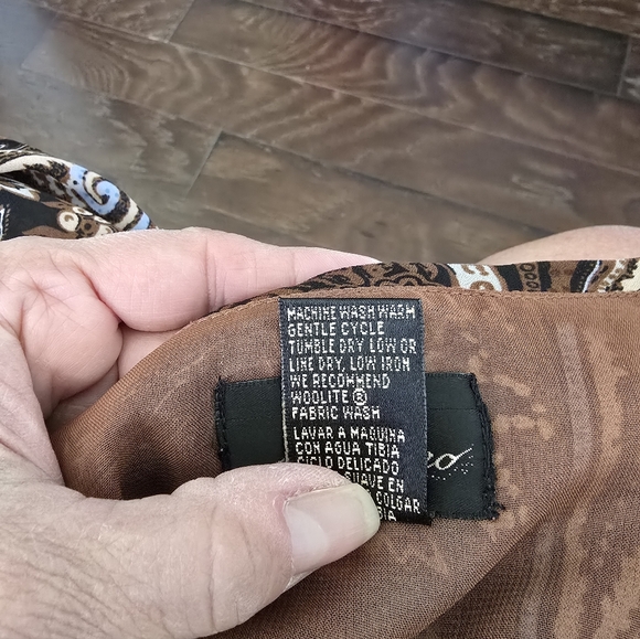 Milano - Brown Paisley Wrap Blouse with Blue Accents & Long Bell Sleeves - Picture 10 of 10